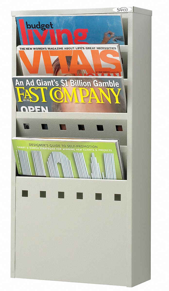 Steel Magazine Rack, 5 Pocket, Gray, Steel, 20 1/2 in Height, 10 in ...