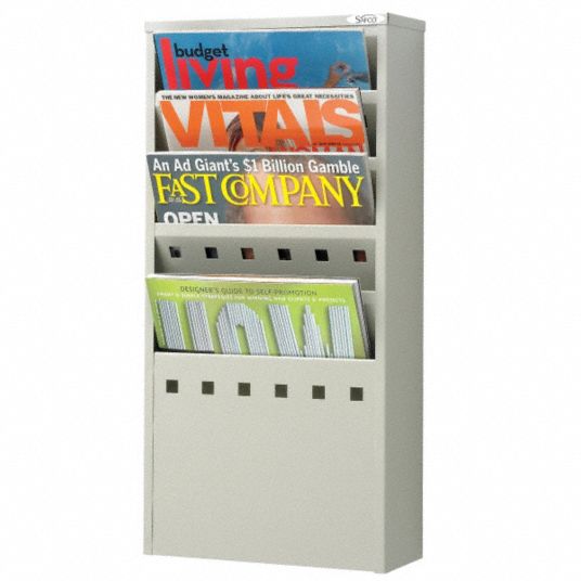 Steel Magazine Rack, 5 Pocket, Gray, Steel, 20 1/2 in Height, 10 in ...