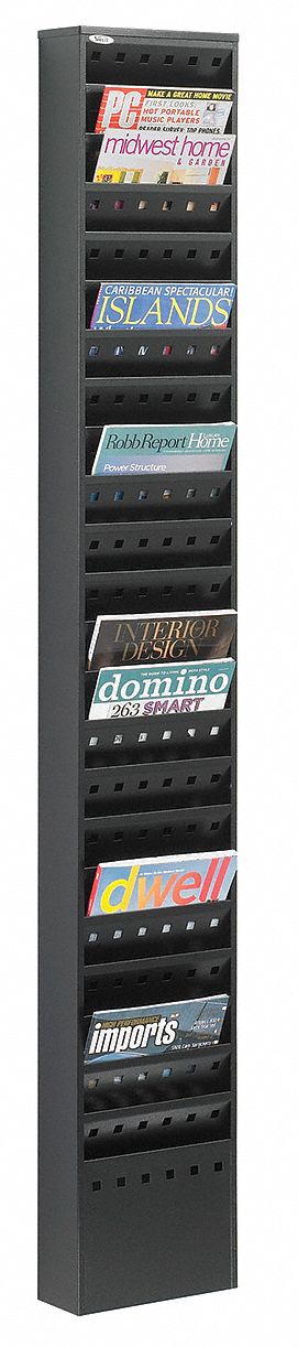 Literature Rack: 23 Compartments, Black, Steel, 65 1/2 in Overall Ht, 4 in Overall Dp