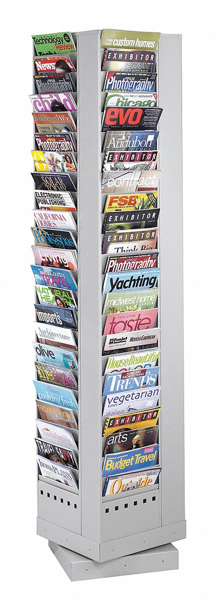 Steel Rotary Magazine Rack, 92 Pocket, Gray, Steel, 68 in Height, 14 in ...