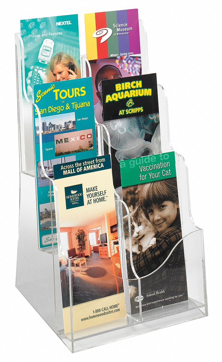 Acrylic Magazine Display Stand, Clear, Acrylic, 15 in Height, 9 in
