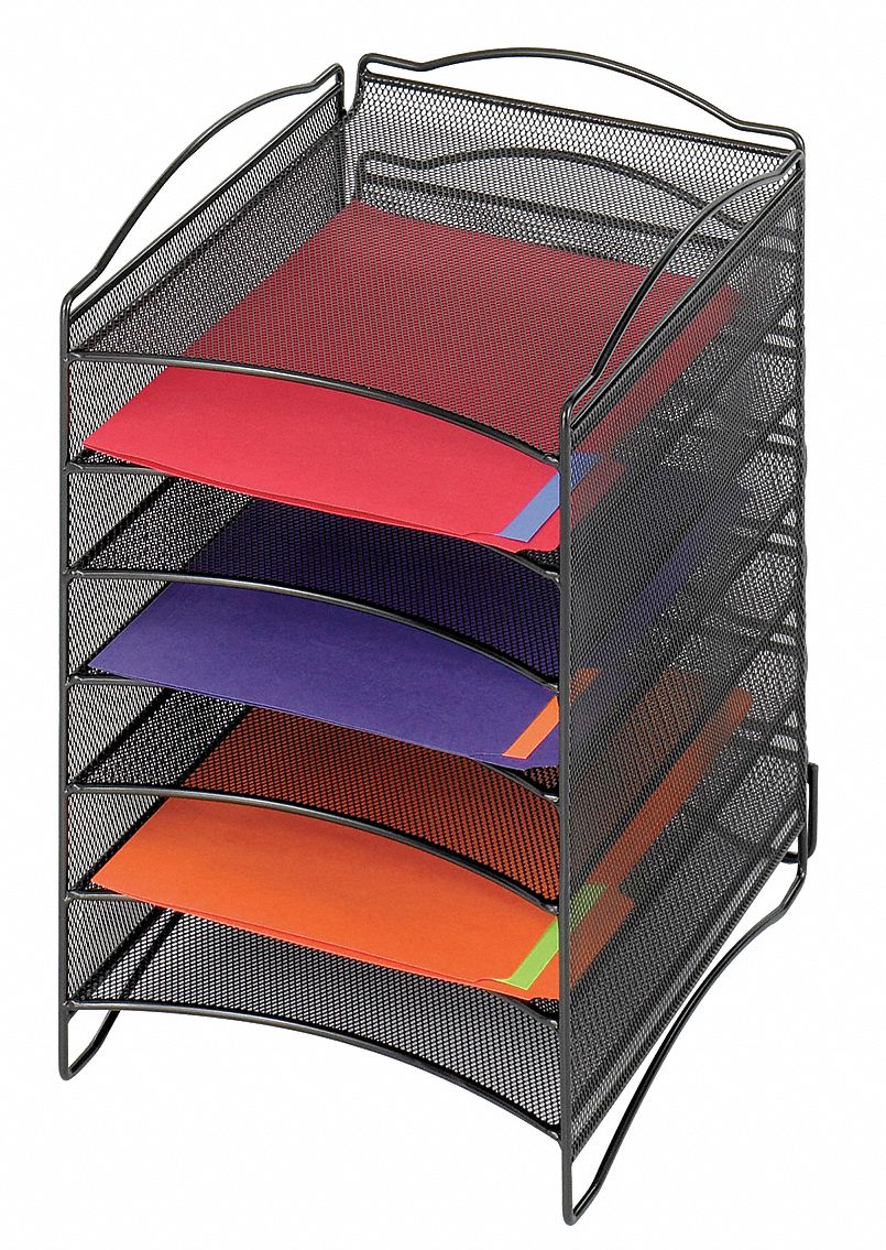 Literature Organizer: 6 Compartments, Black, Steel Mesh, 15 1/4 in Overall Ht
