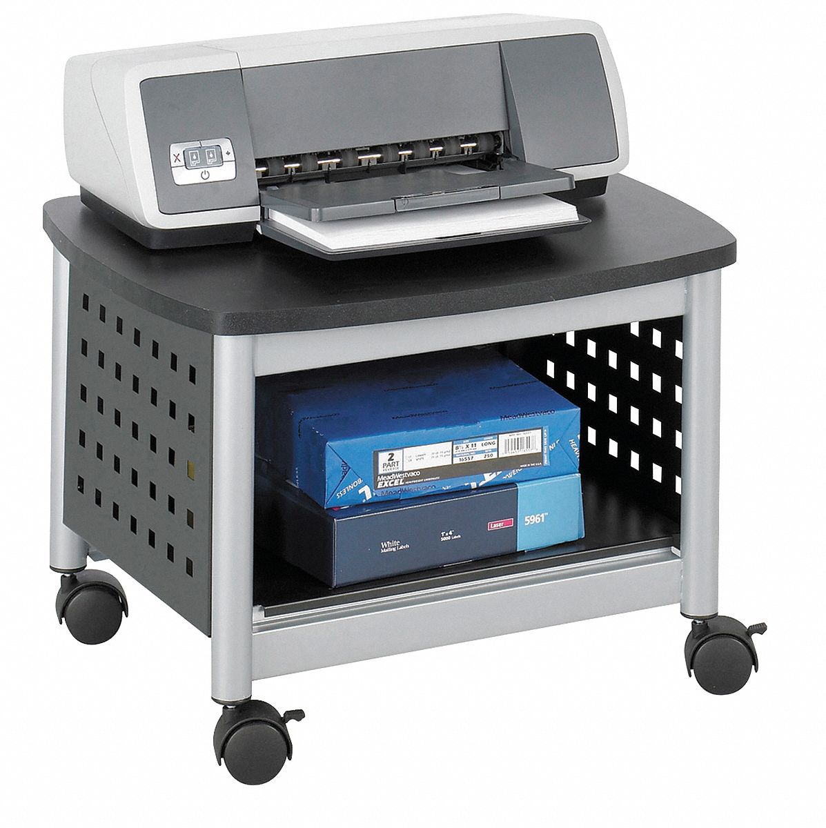 SAFCO, Black/Silver, 14 1/2 in Overall Ht, Printer Stand - 619U28 ...