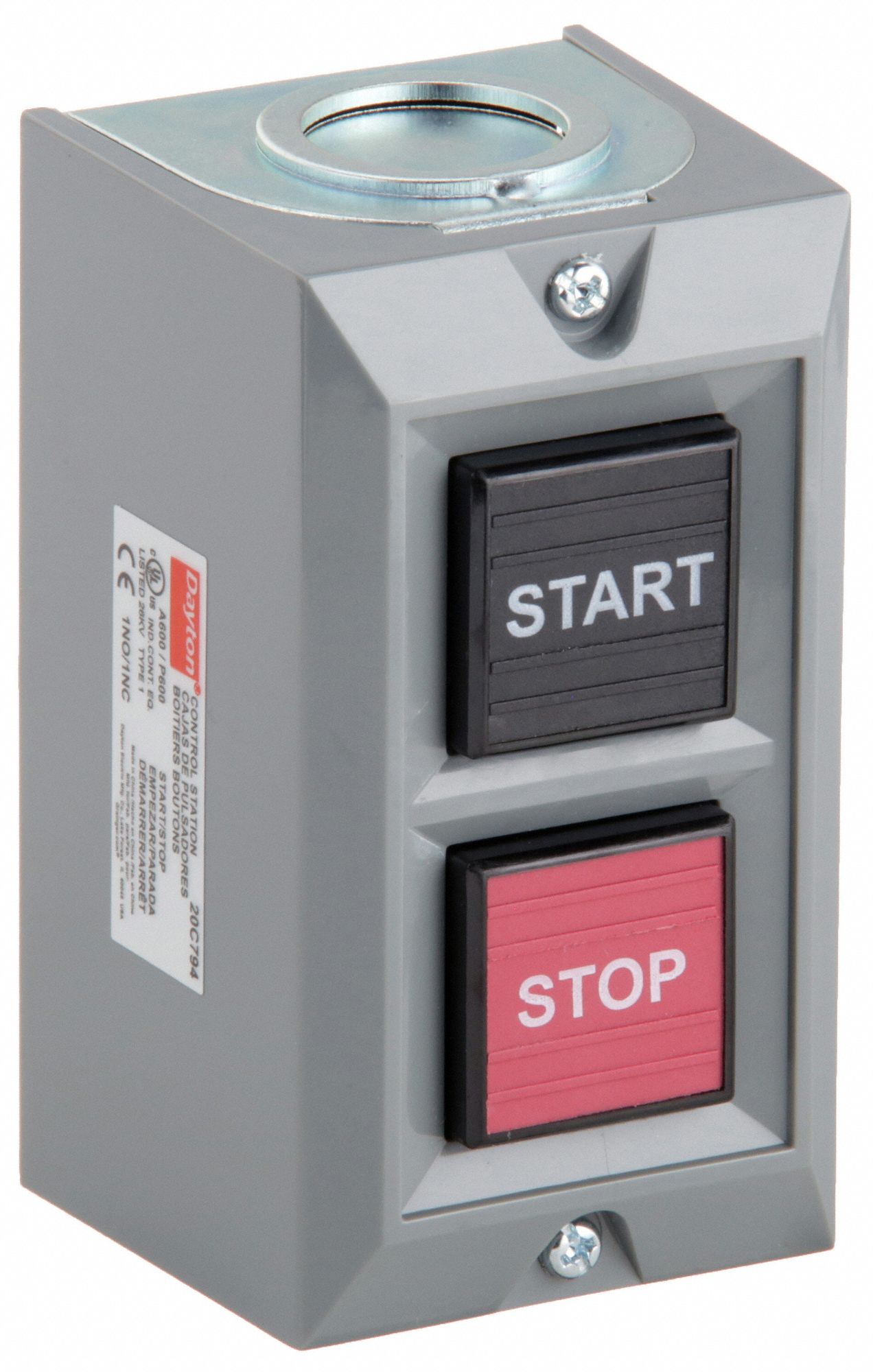 CONTROL STATION, 2 PUSH BUTTONS, 0 PILOT LIGHTS, 1NO/1NC, START/STOP