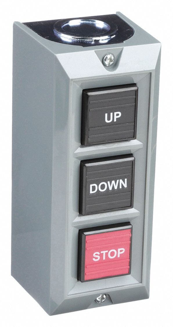 CONTROL STATION, 3 PUSH BUTTONS, 0 PILOT LIGHTS, 2NO/3NC, UP/DOWN/STOP