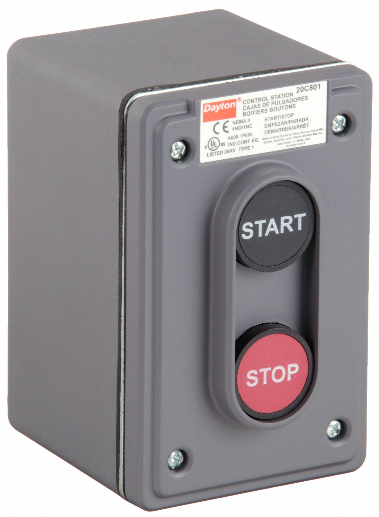 CONTROL STATION, 2 PUSH BUTTONS, 1NO/1NC, START/STOP