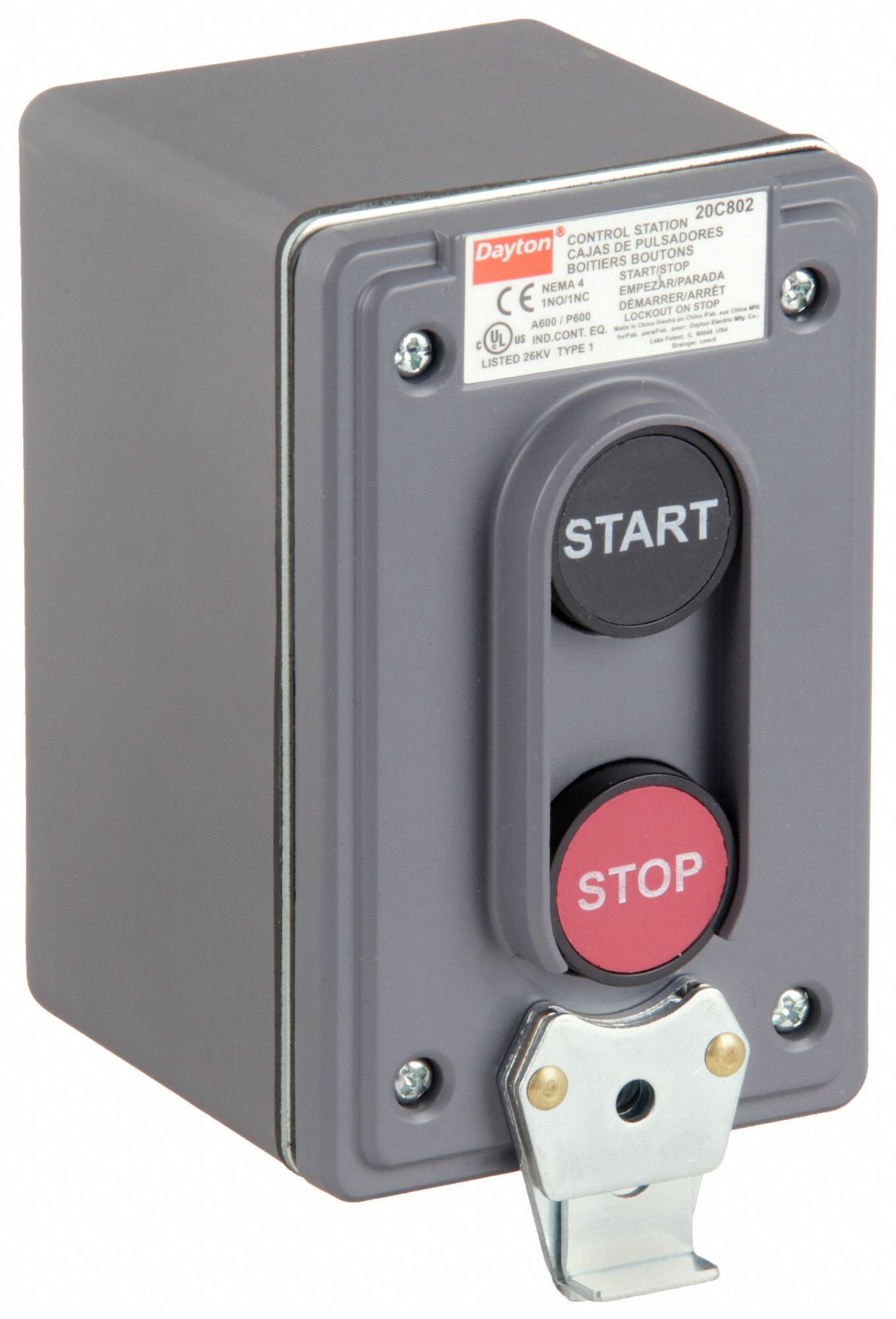 DAYTON Push Button Control Station: Momentary, 1NO/1NC, Start/Stop, Push  Button/Push Button, 4