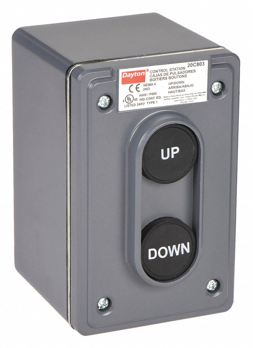 DAYTON Push Button Control Station: Momentary / Momentary, 2NO, Up/Down ...