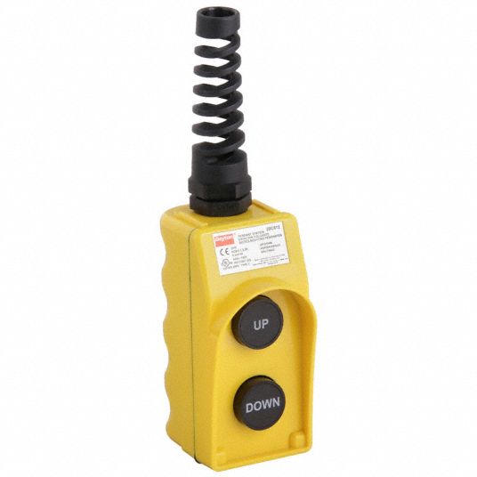 DAYTON Pendant Push Button Station: Up/Down, 2NO, Mechanical Interlock,  1/3/3R/4/4X, Yellow, 8 in Ht