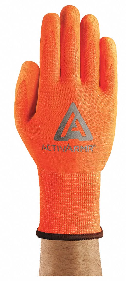 CUT-RESISTANT GLOVES, HI-VIS, ACTIVARMR/MEDIUM-DUTY/13-GA, SZ 8/M, ORANGE, NITRILE/PUR