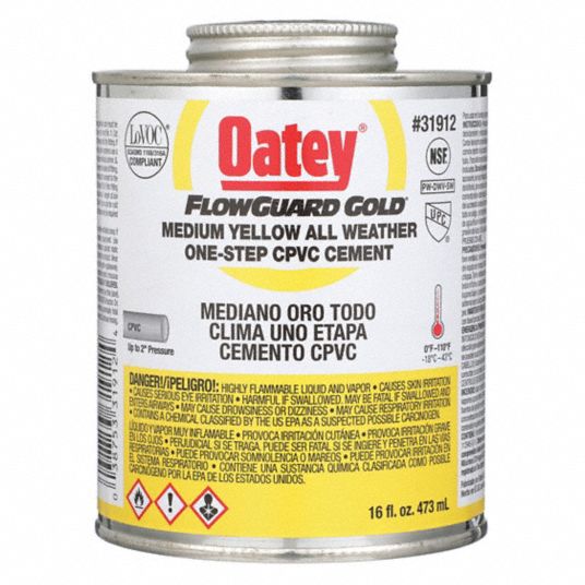 OATEY Yellow Solvent Cement, CPVC, Low VOC, Medium Bodied, Size 16 oz