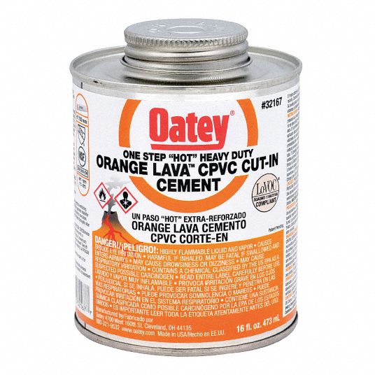 OATEY Orange Solvent Cement, CPVC, Extra Heavy Bodied, Hot, Size 16 oz