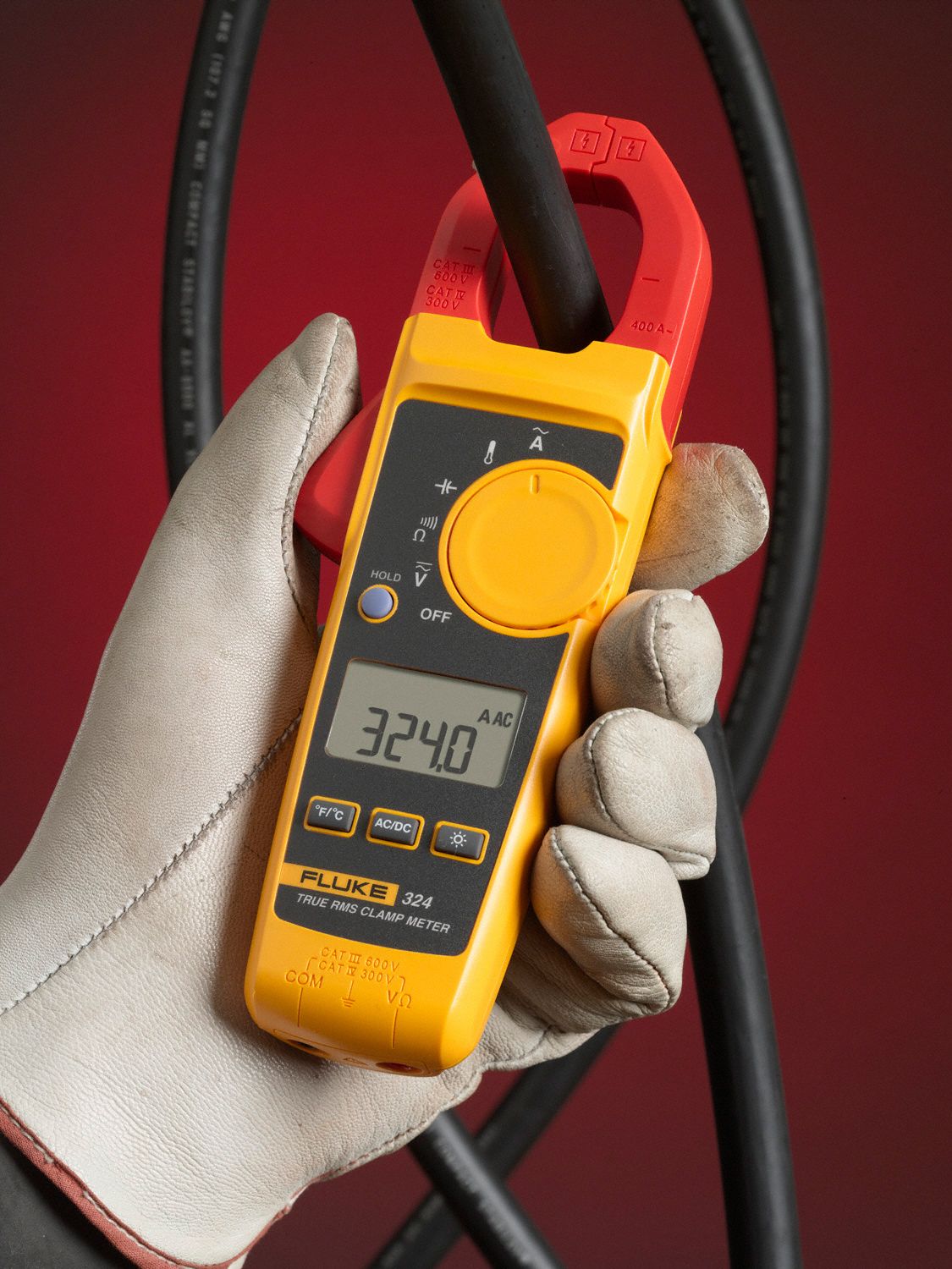 FLUKE Clamp On Digital Clamp Meter, 14° to 752°F Temp. Range, 1.1 in