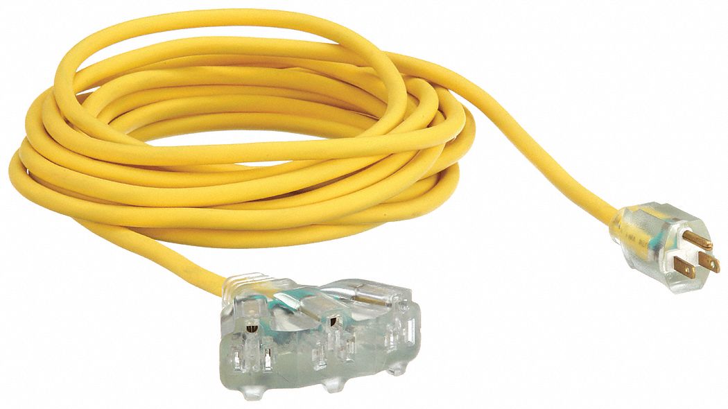 LIGHTED EXTENSION CORD, 25 FT CORD, 14 AWG WIRE SIZE, 14/3, SJTW, NEMA 5-15P