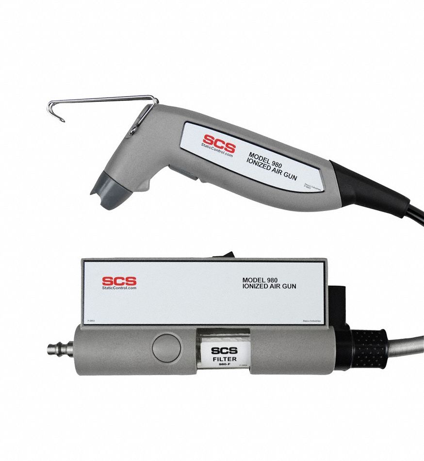 SCS Ionizing Air Gun 20 psi to 65 psi, 22 scfm Air Consumption, 70 dBA Sound Level, 8 in Nozzle