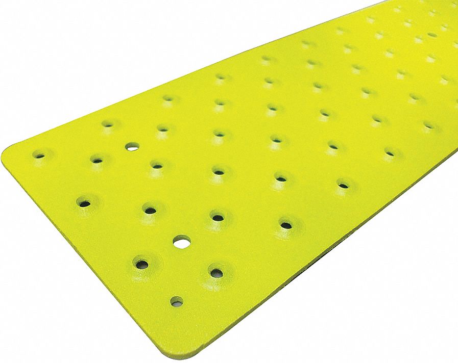 Stair Tread Cover: Raised Discs, Aluminum, Fastener-Installed, 30 in Wd, 3 3/4 in Dp, Yellow