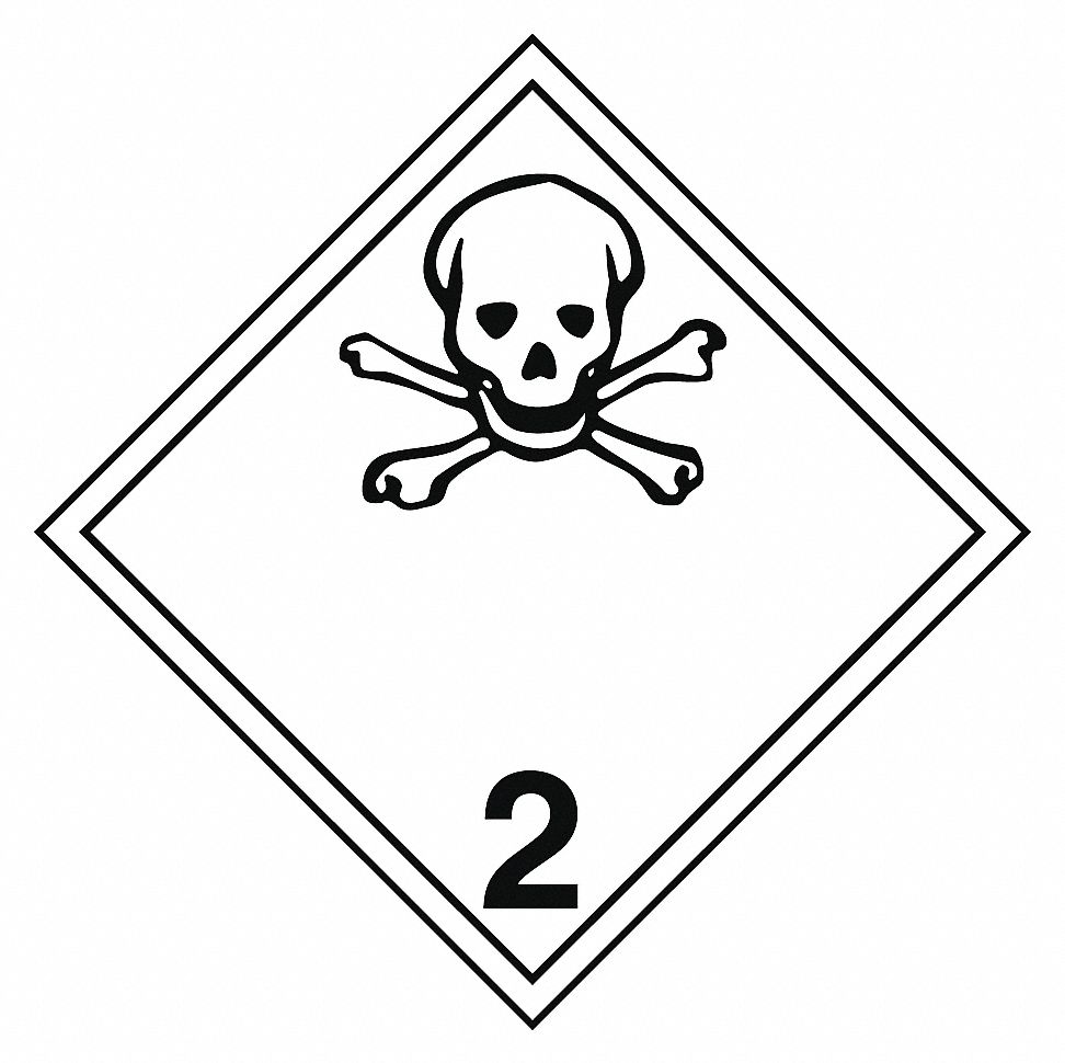 TDG LABEL, CLASS 2.3, BLACK/WHITE, 4 X 4 IN, PAPER, RL 500