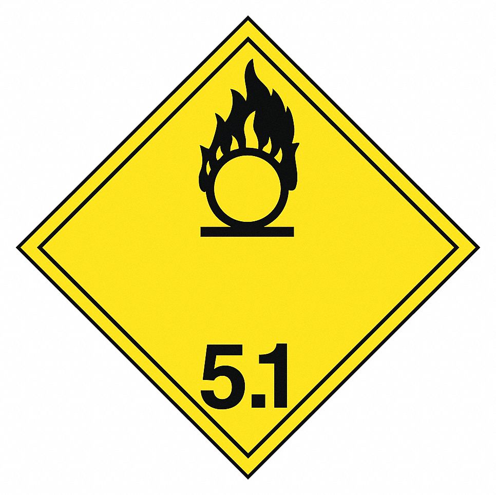 TDG LABEL, CLASS 5.1, BLACK/YELLOW, 4 X 4 IN, PAPER, RL 500