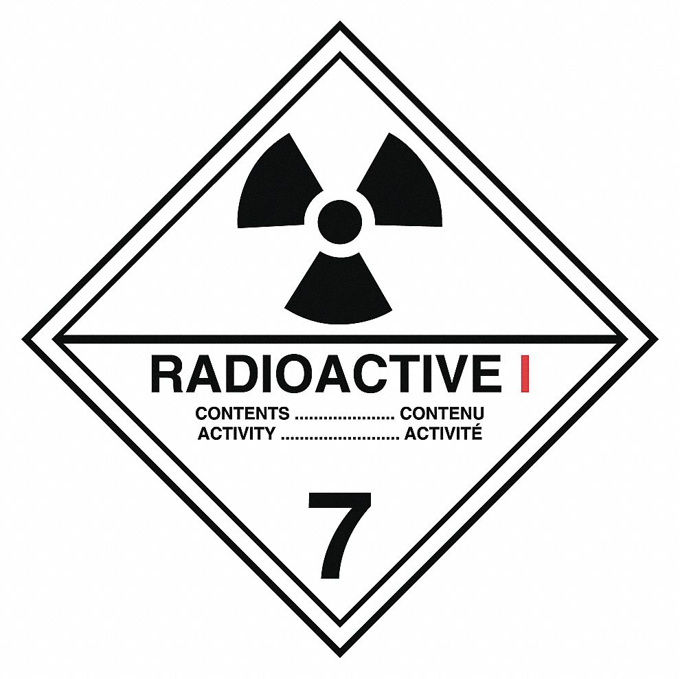 TDG LABEL, CLASS 7.1, BLACK/WHITE, 4 X 4 IN, PAPER, RL 500