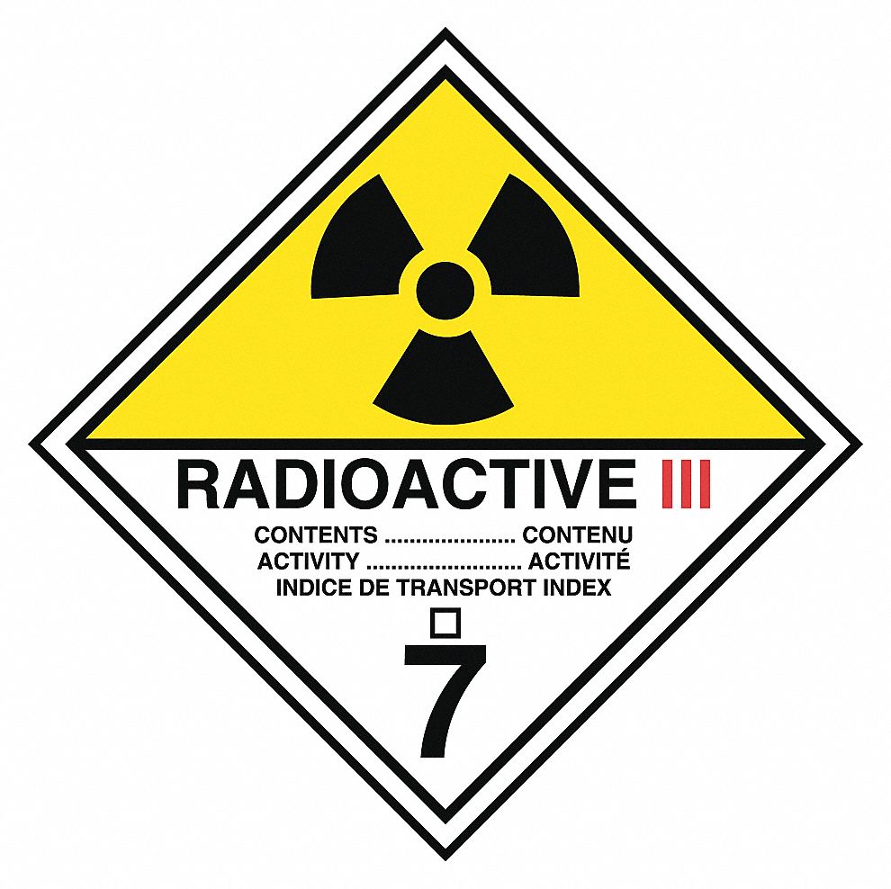 TDG LABEL, CLASS 7.3, BLACK/YELLOW/RED/WHITE, 4 X 4 IN, PAPER, RL 500