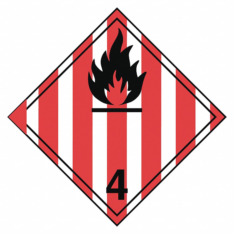 TDG LABEL, CLASS 4.1, RED/BLACK/WHITE, 4 X 4 IN, VINYL, RL 500