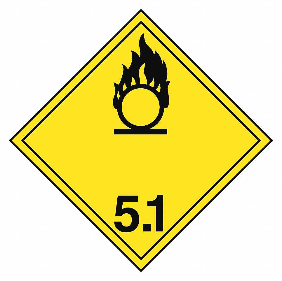 TDG LABEL, CLASS 5.1, BLACK/YELLOW, 4 X 4 IN, VINYL, RL 500