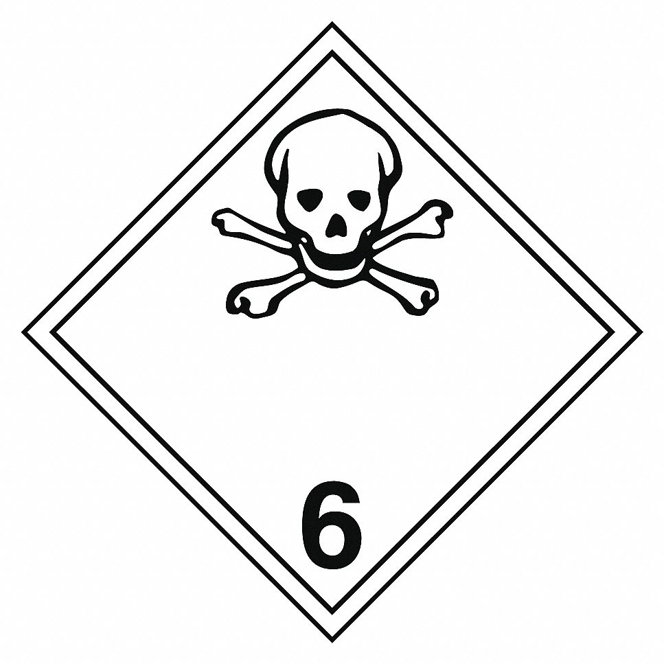 TDG LABEL, CLASS 6.1, BLACK/WHITE, 4 X 4 IN, VINYL, RL 500