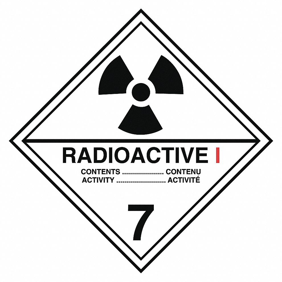 ÉTIQUETTE TMD, CLASSE 7.1, NR/BLNC, 4 X 4 PO, VINYLE, RL 500