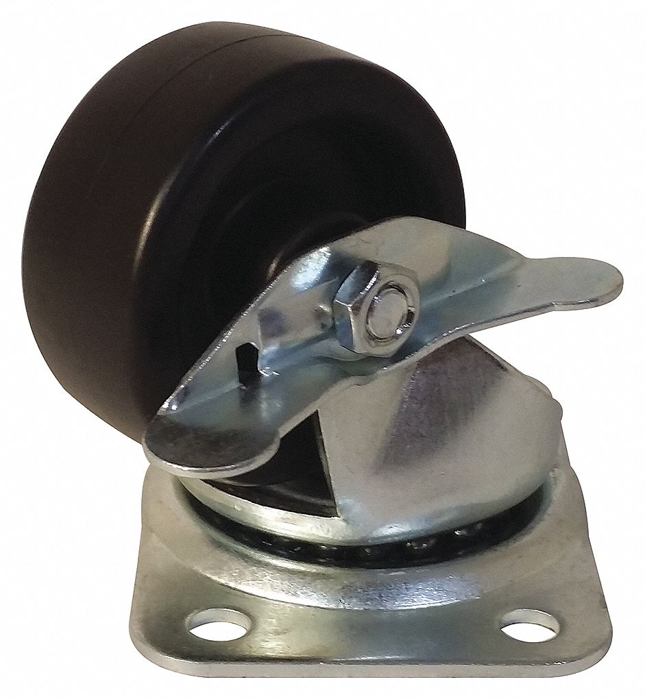 SWIVEL CASTER, 220 LB CAPACITY, SIDE BRAKE, 2 IN WHEEL, PP/ZINC
