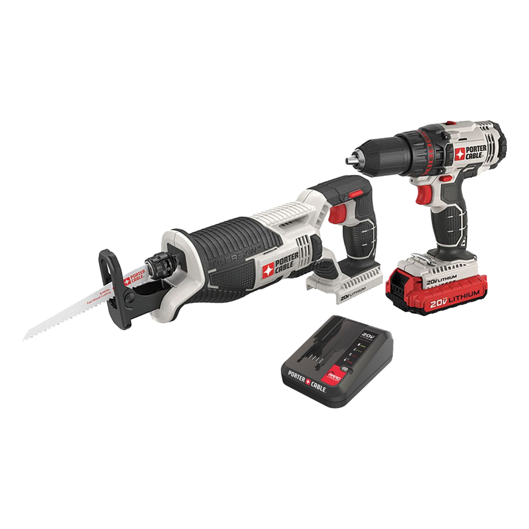 Cordless Tool Combination Kit: 2 Tools, Drill/Reciprocating Saw, 20 V DC Volt, 20V MAX*