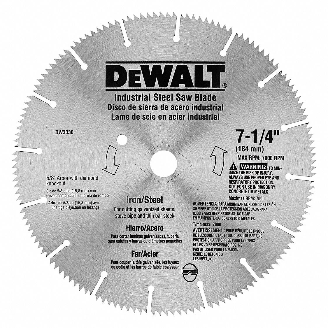 Circular Saw Blade: 7 1/4 in Blade Dia., 16 Teeth, 0.08 in Cut Wd, 5/8 in Arbor Size
