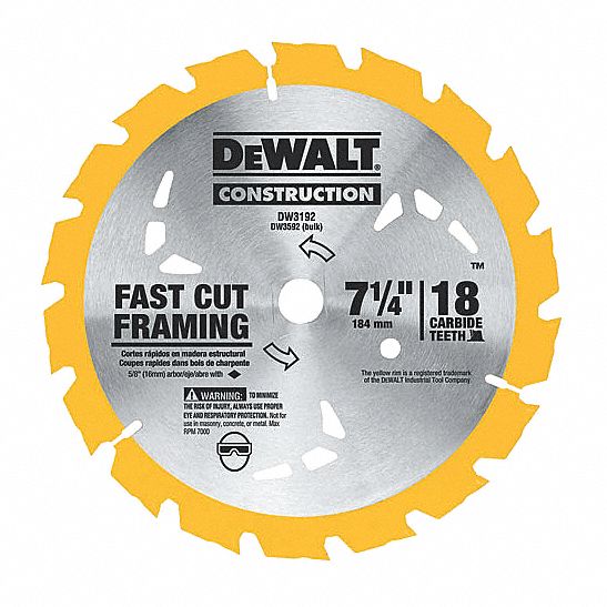 CIRCULAR SAW BLADE, CARBIDE, 7¼ IN, 18 TEETH, ⅝ IN ARBOUR, 7000 RPM, FOR NAIL-EMBEDDED WOOD