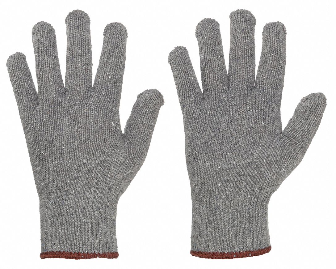 KNIT GLOVES, S (7), UNCOATED, COTTON, 7 GA, FULL FINGER, KNIT CUFF, GREY