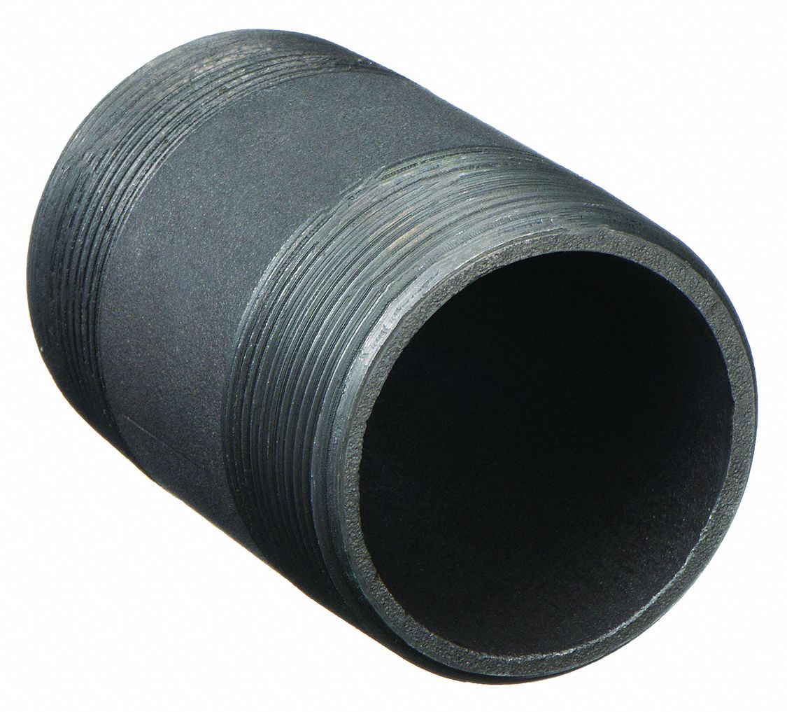 NIPPLE: BLACK ANODIZED STEEL, ¼ IN NOMINAL PIPE SIZE, 6 IN L, BOTH ENDS THREADED, SCHEDULE 80