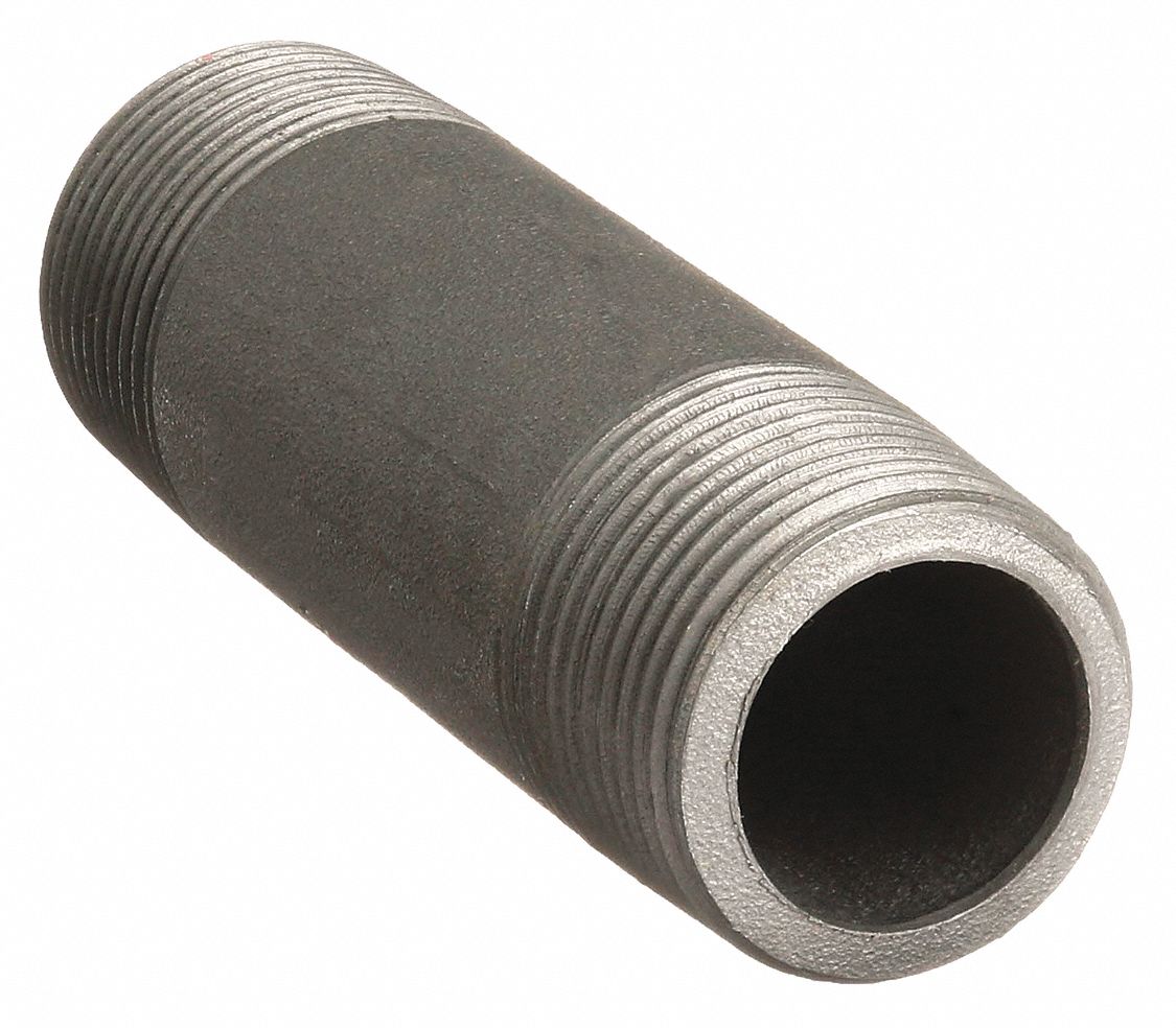 NIPPLE: BLACK ANODIZED STEEL, 2 IN NOMINAL PIPE SIZE, 4½ IN L, BOTH ENDS THREADED, SEAMLESS