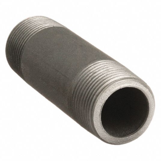 Nipple: Black Anodized Steel, 2 1/2 in Nominal Pipe Size, 5 in Lg, Threaded  on Both Ends, Seamless