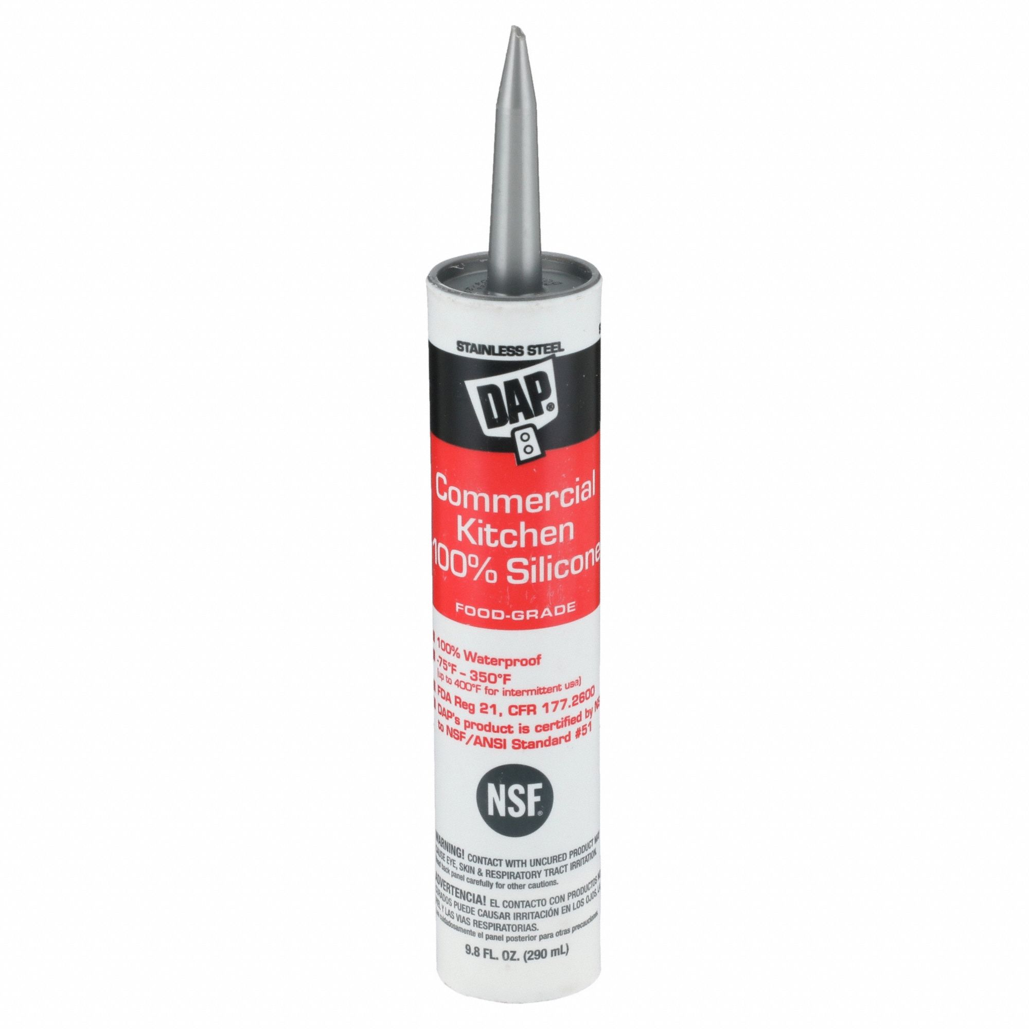 Silicone Sealant: Commercial Kitchen, Stainless Steel, 10 oz, Cartridge