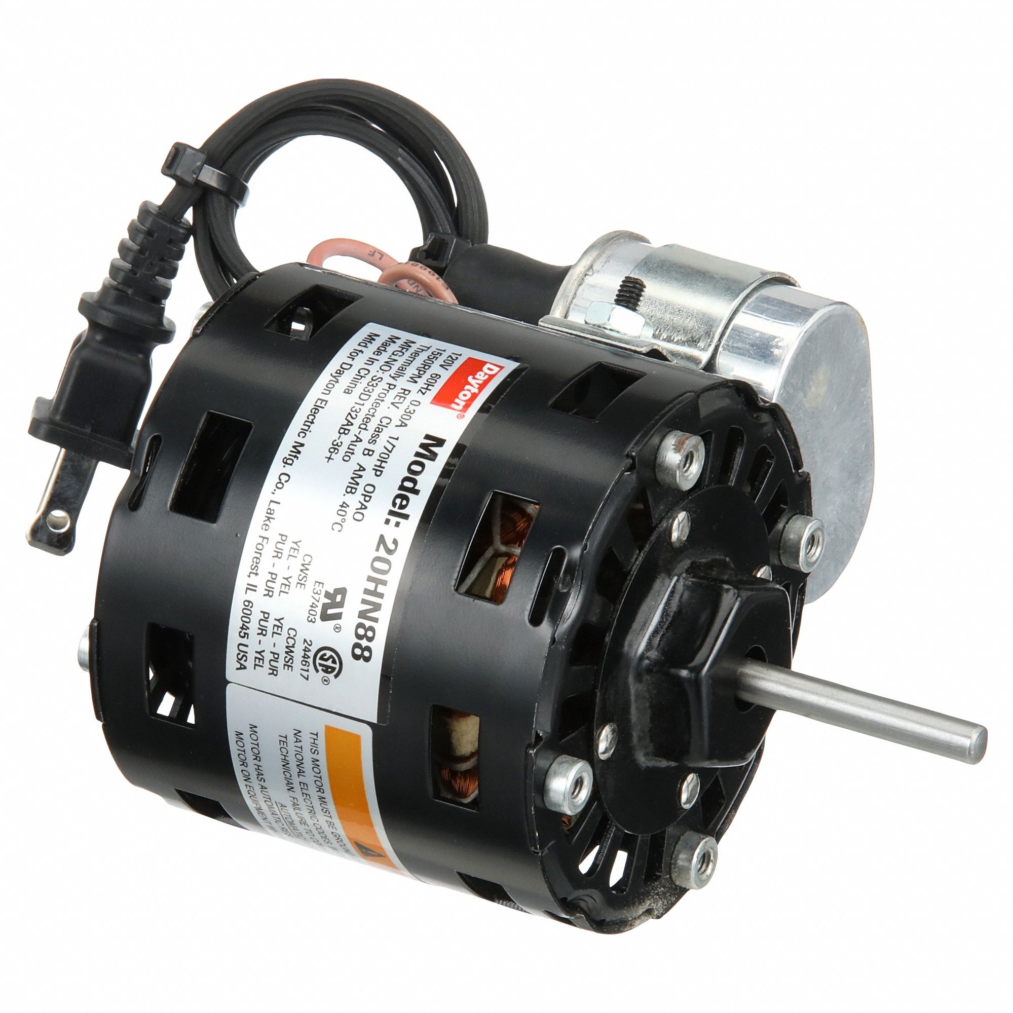 HVAC Motor: Stud, Permanent Split Capacitor, Single Phase, 1/70 hp, 1, 550 RPM, 3.3 Frame Size