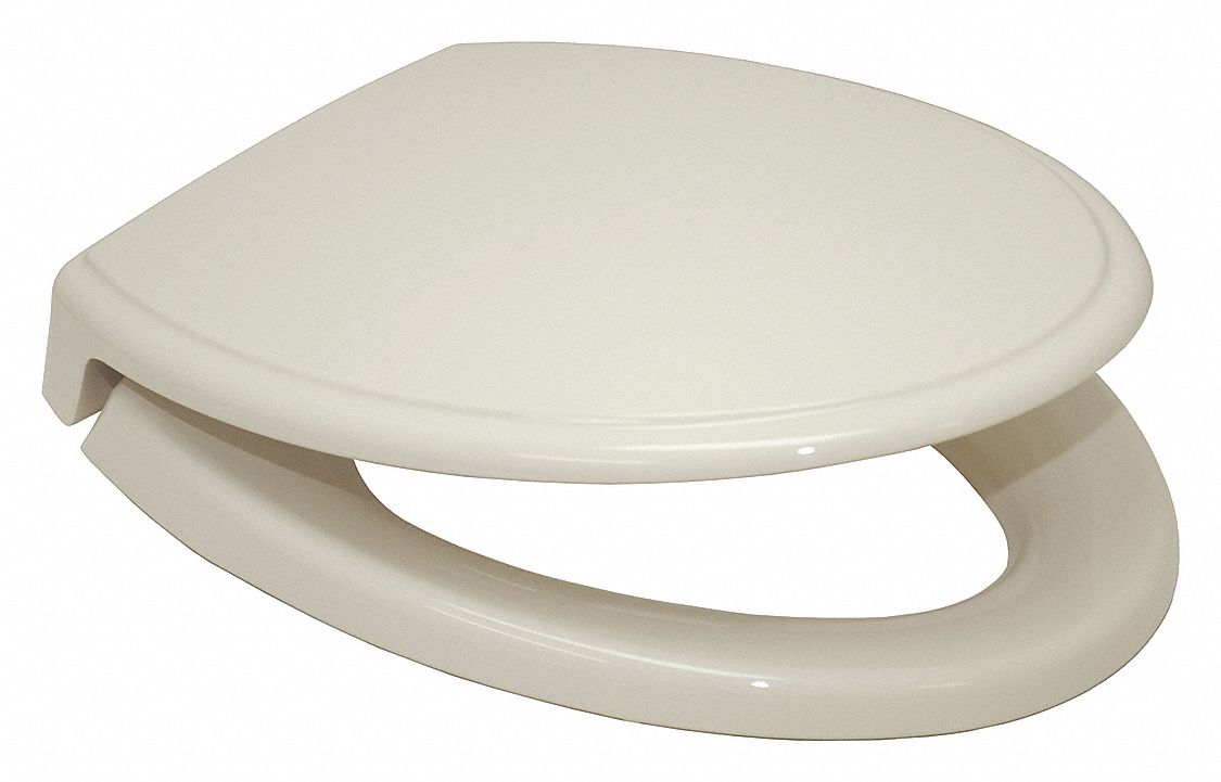 Toilet Seat: Closed, Cover Included, Plastic, Slow Close, 2 5/8 in Seat Ht, Beige