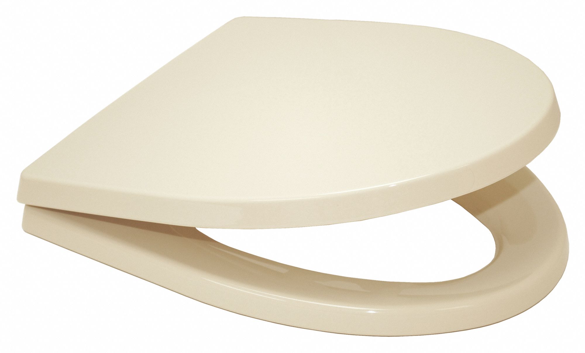 Toilet Seat: Closed, Cover Included, Plastic, Slow Close, 2 1/2 in Seat Ht, Bone