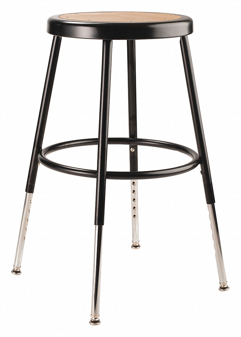 NATIONAL PUBLIC SEATING Round Stool: 18 in Overall Ht, Drilled Leg ...