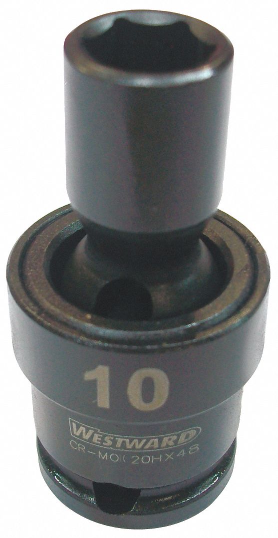 WESTWARD Impact Universal Socket, Socket Size 10 mm, Socket Shape 6Point, Drive Type Impact