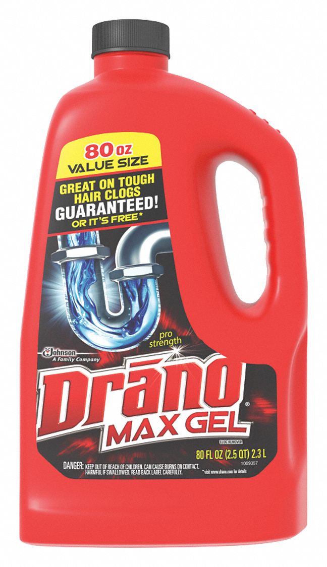 DRANO Drain Opener, 80 oz Jug, Unscented Gel, Ready to Use, 6 PK