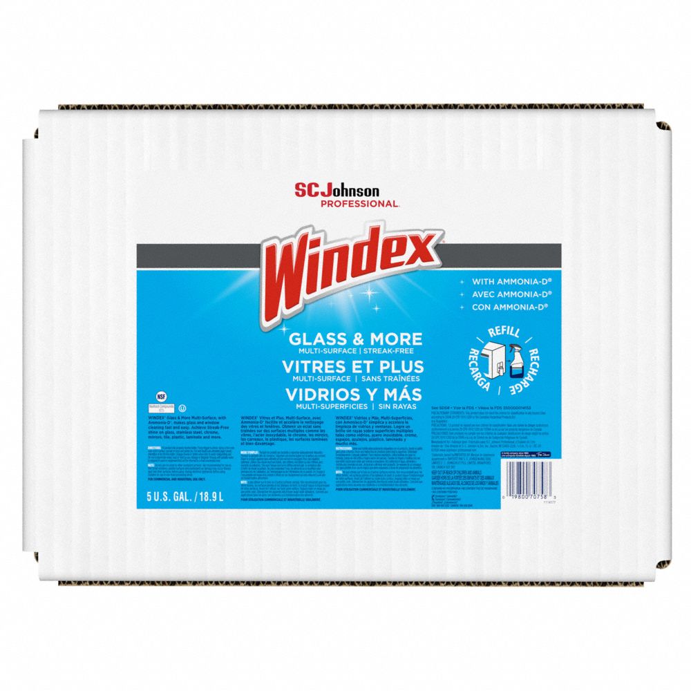 Glass Cleaner: Liquid, Box, 5 gal, Unscented