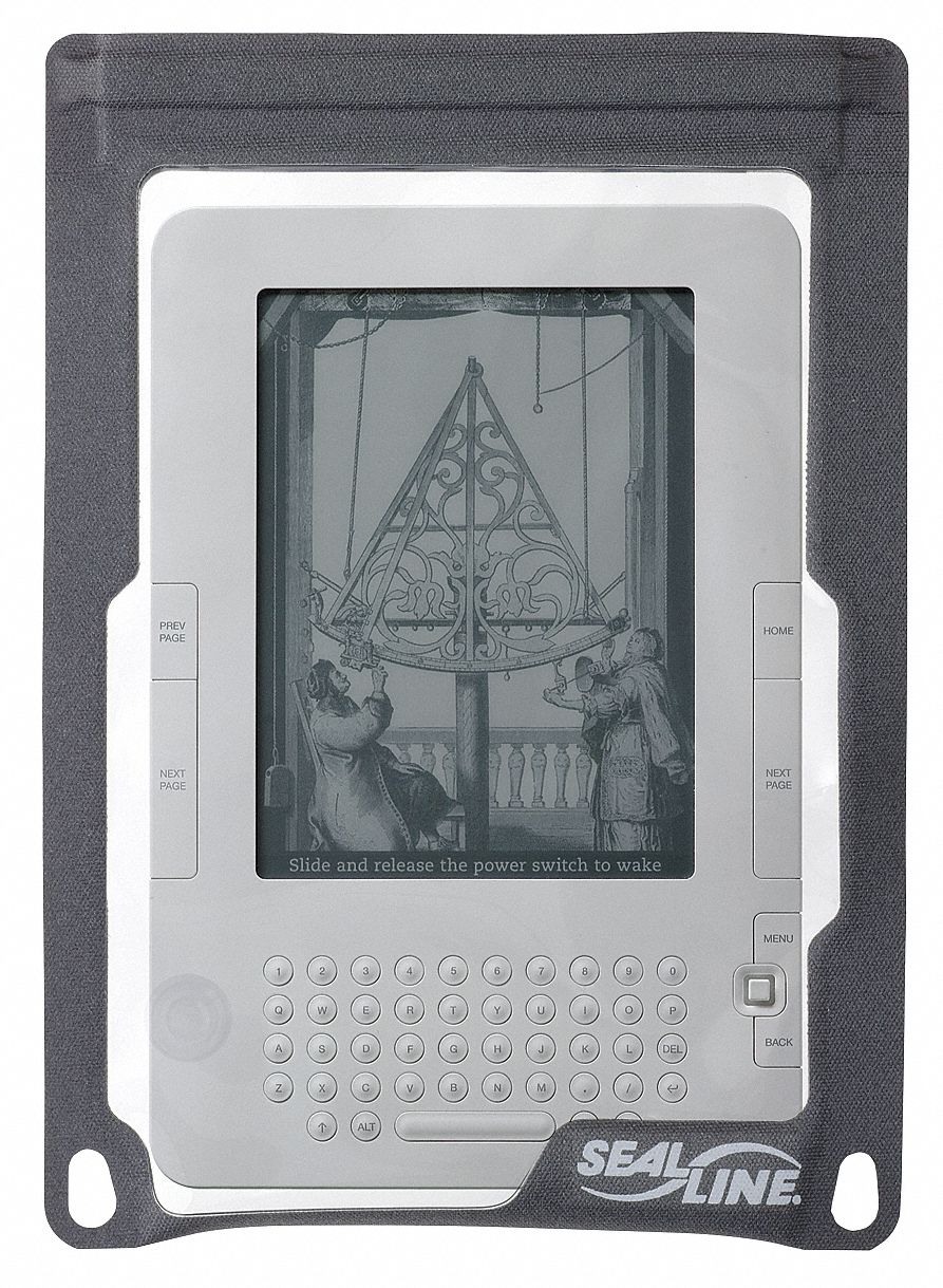 E-Reader Case: Gray w/Clear Window, 600D Polyurethane Coated Polyester, 6 15/16 in Wd