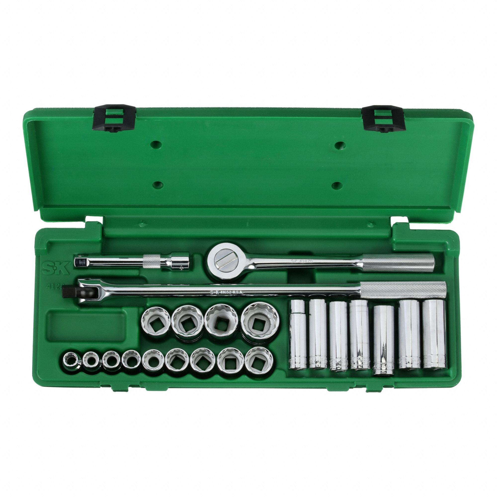 Socket Wrench Set: 1/2 in Drive, 23 Piece, 12-Point, SAE, 7/16 in to 1 1/4 in