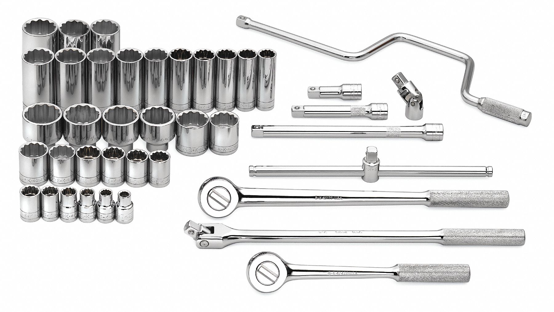 SK PROFESSIONAL TOOLS Socket Wrench Set, Socket Size Range 3/8 in to 1 1/2 in, Drive Size 1/2 in