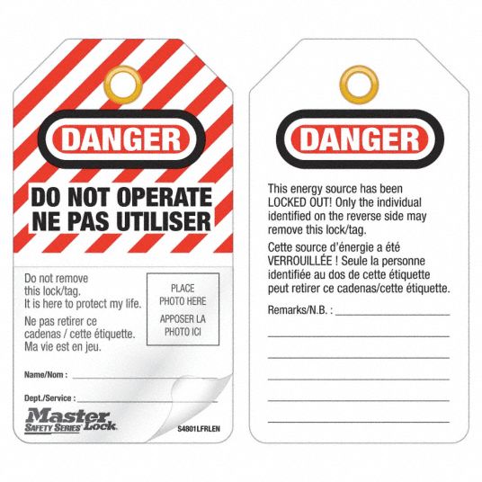 Self-Laminating Photo ID Danger Bilingual Tag, Polypropylene, Do Not ...