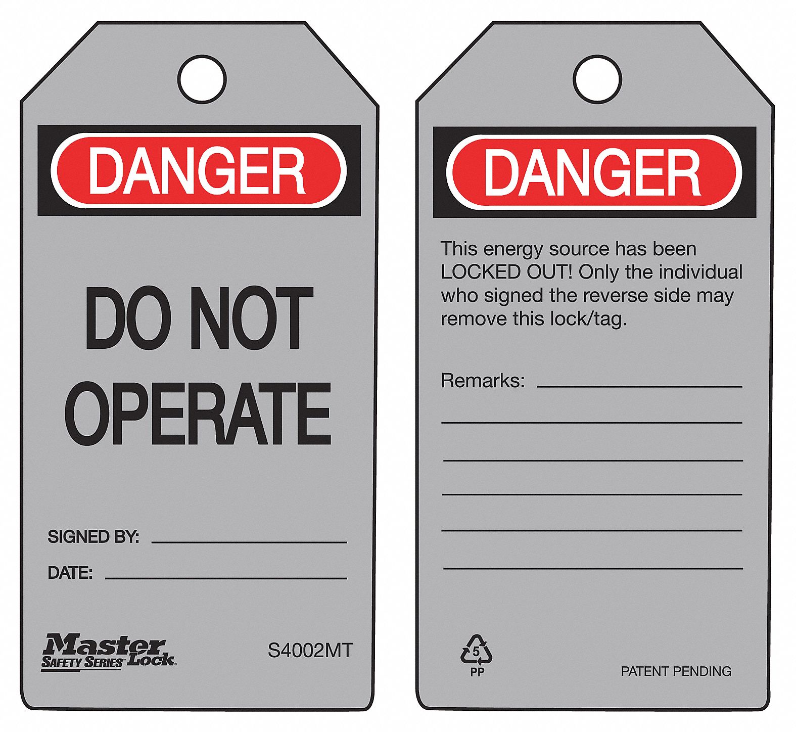 MASTER LOCK, Danger, Do Not Operate, Metal Detectable Danger Tag