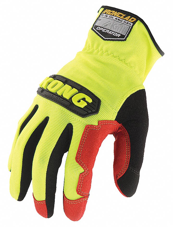 Mechanics Gloves: Riggers Glove, Full Finger, Synthetic Leather, Slip-On Cuff, Yellow, 1 PR